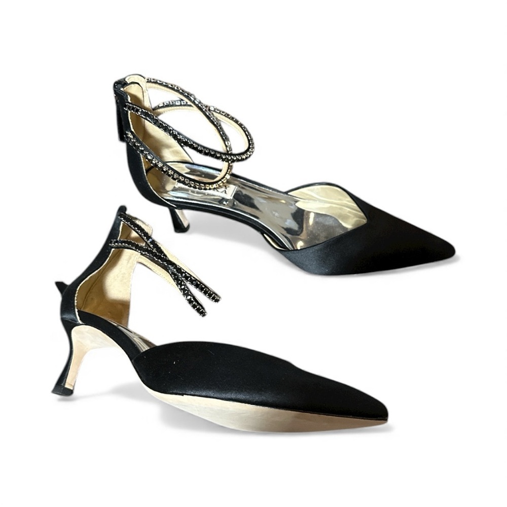Badgley Mischka MP7212 “Lilibeth” Black Satin Kitten Heel Pumps Size 7 NIB - Picture 6 of 9